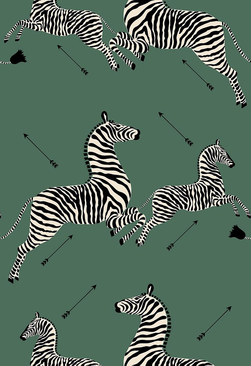 Scalamandre SC 0004WP81388M Zebras - Wallpaper Serengeti Green