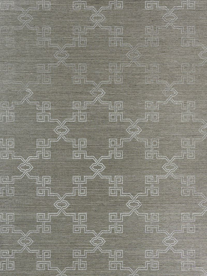 Scalamandre Wallpaper SC 0004WP88374 Suzhou Lattice Sisal Silver On Pewter