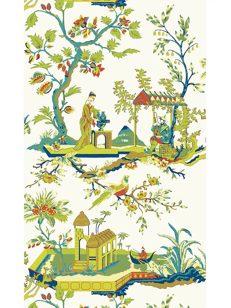 Scalamandre Wallpaper SC 0011WP81212 Ch'in Ling Multicolor On Ivory