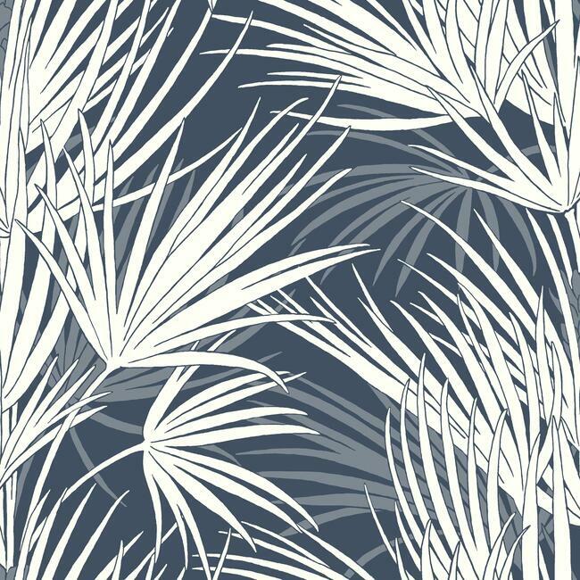 Palmetto Wallpaper - Navy & White - York Wallcoverings - SS2543