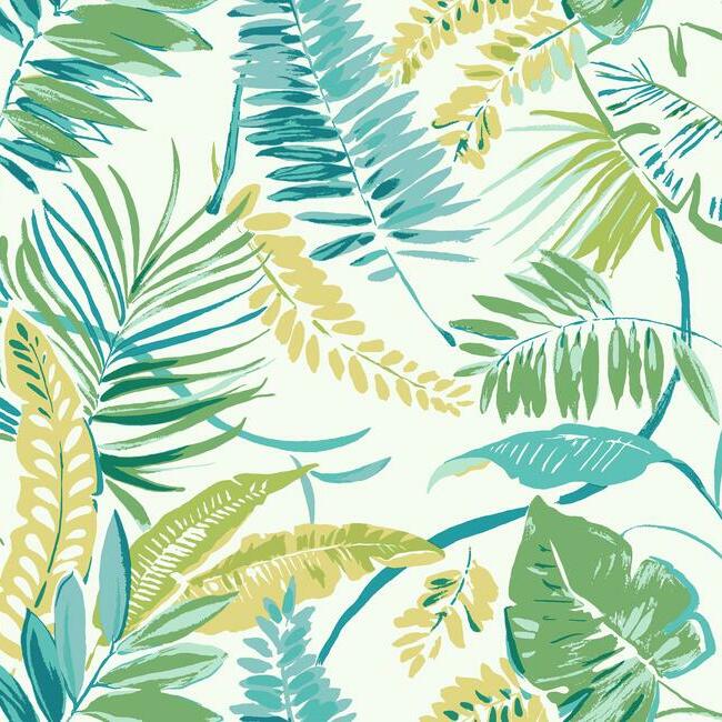 Tropical Toss Wallpaper - Aqua/Yellow - York Wallcoverings - TC2626