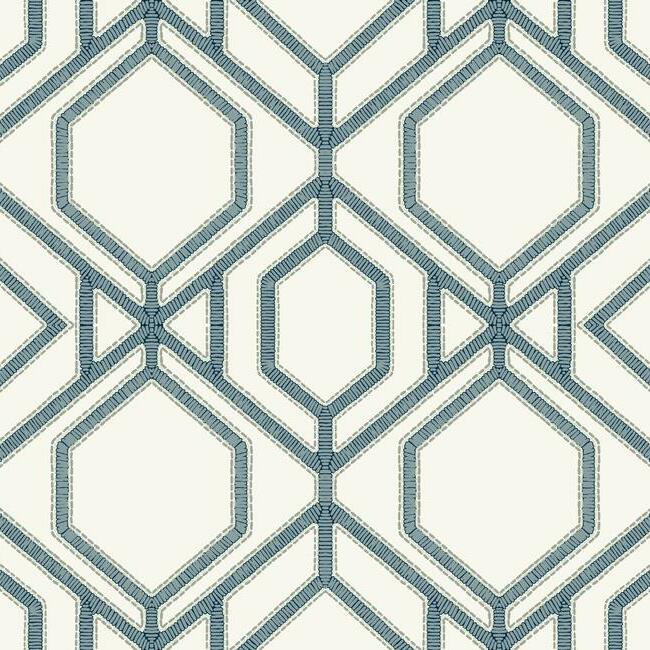 Sawgrass Trellis Wallpaper - White/Blue - York Wallcoverings - TC2634