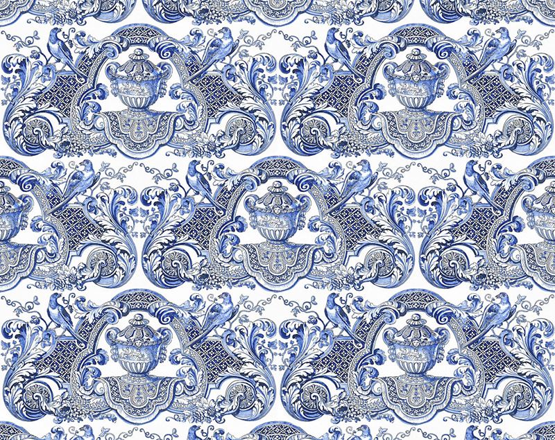 Scalamandre Wallpaper WNM0002WMMY William & Mary Blue