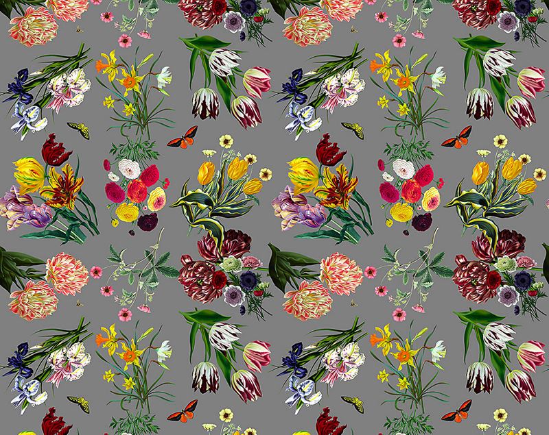 Scalamandre Wallpaper WNM0005FLOR Flora & Fauna Gray