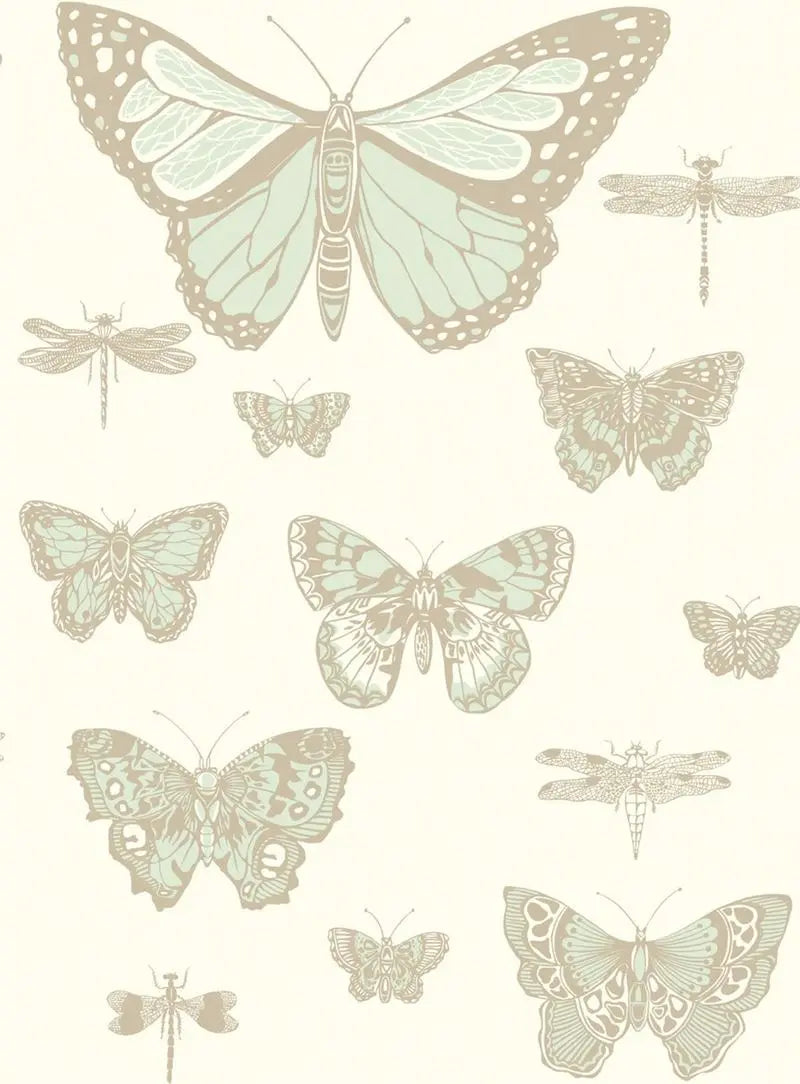 Cole & Son Wallpaper 103/15065.CS Butterflies & Dragonflies Duck Egg Ivry