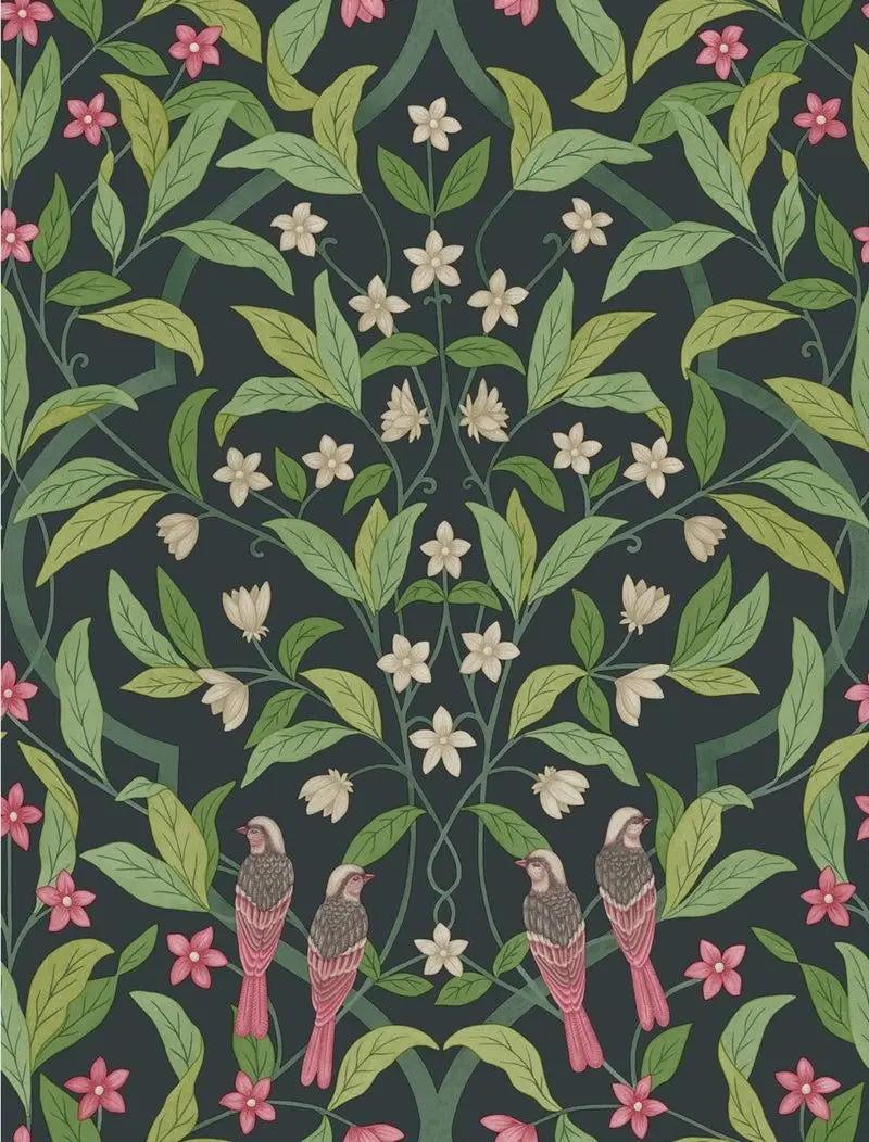 Cole & Son Wallpaper 117/10028.CS Jasmine & Serin Symphony Rose/Grn/Viridian