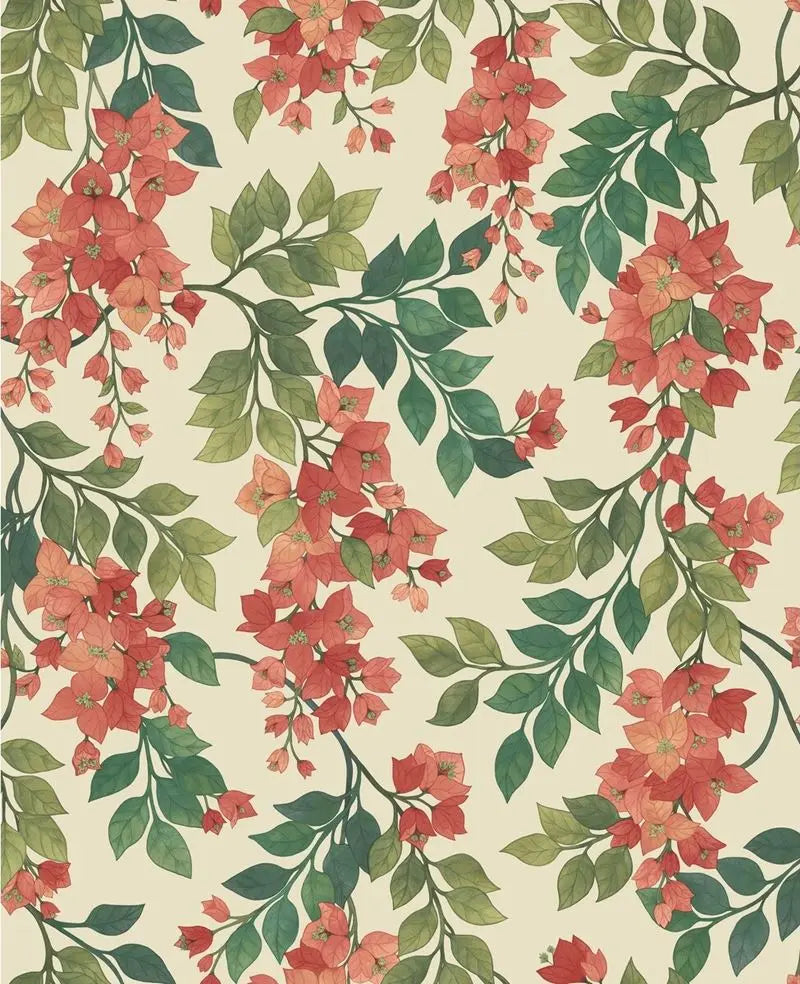 Cole & Son Wallpaper 117/6016.CS Bougainvillea Rouge/Olive Grn/Emerald/Crm