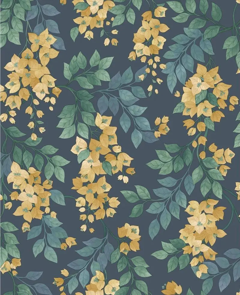 Cole & Son Wallpaper 117/6019.CS Bougainvillea Ochre/Viridian/Petrol On Ink