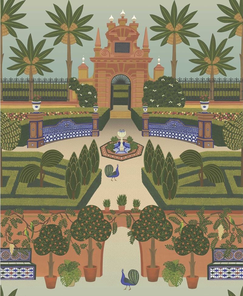 Cole & Son Wallpaper 117/7020.CS Alcazar Gardens Terracotta/Spring Gr/Multi