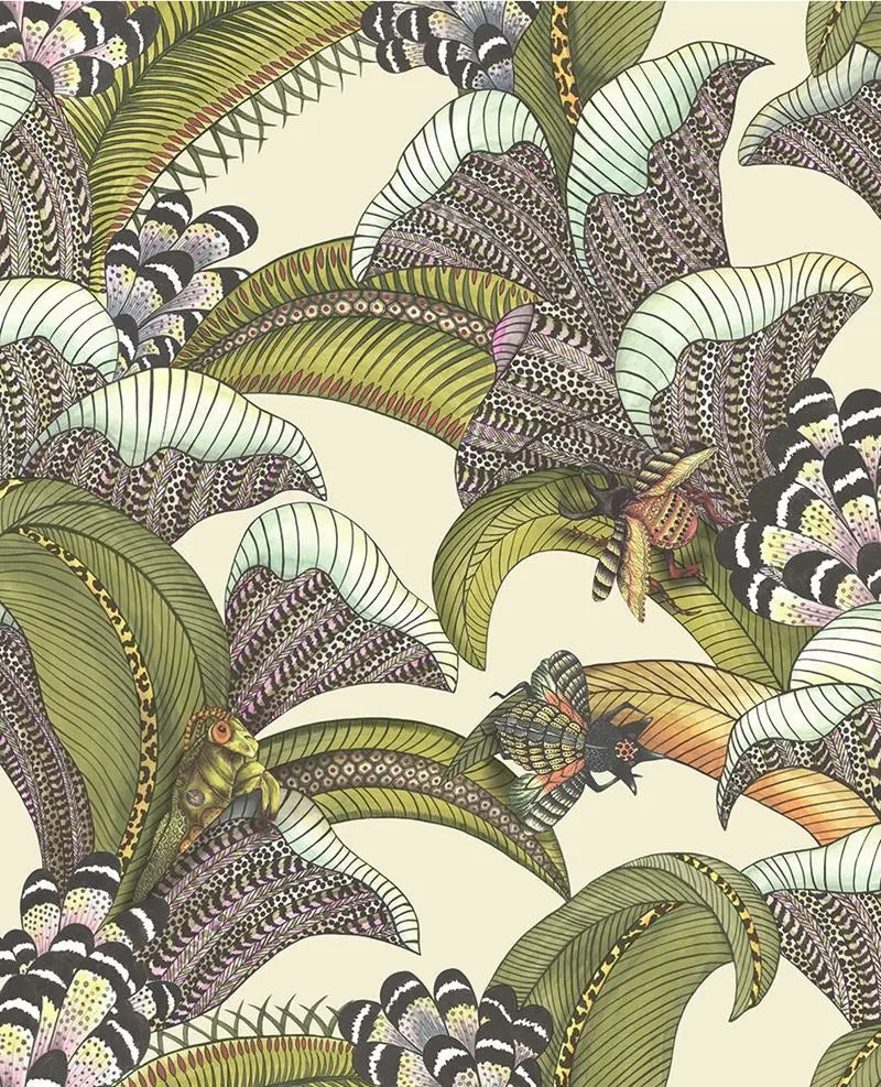 Cole & Son Wallpaper 119/1001.CS Hoopoe Leaves Olive/Chart/Fuchsia On Cream