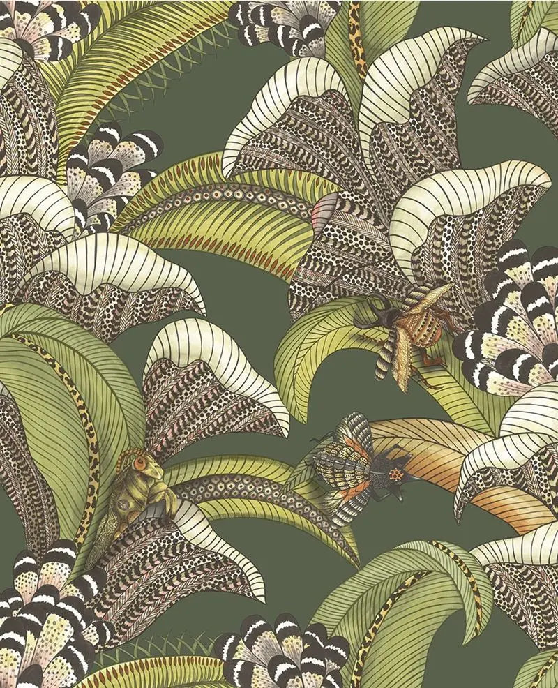 Cole & Son Wallpaper 119/1003.CS Hoopoe Leaves SpgrnChrt&Crl/Frst