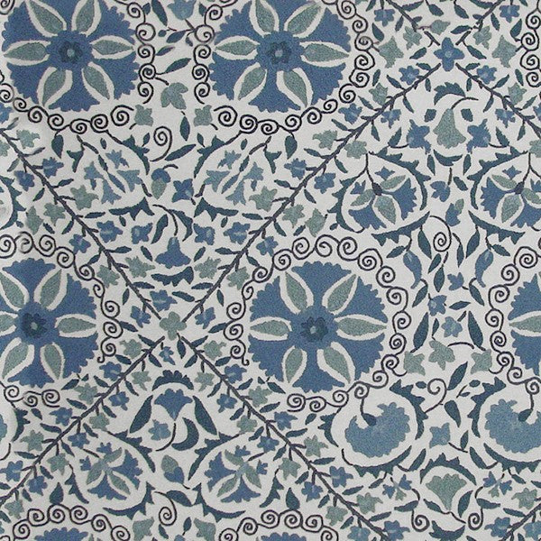 Schumacher Fabric 1276002 Madura Floral Stitchery Indigo & Ivory