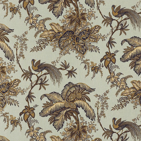 Schumacher Fabric 171114 Coconut Grove Aqua & Tan