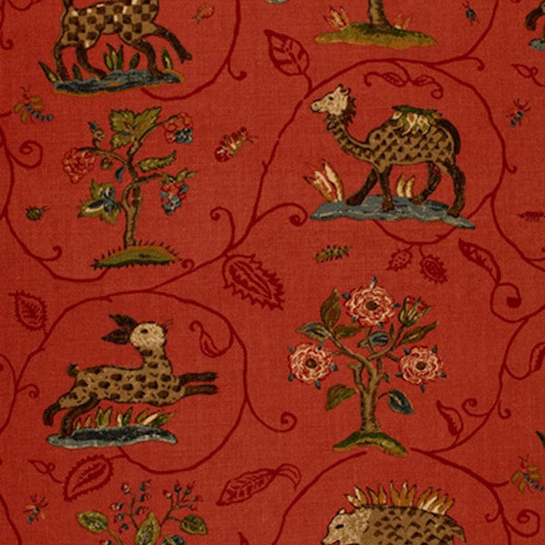 Schumacher Fabric 172762 La Menagerie Flame Red