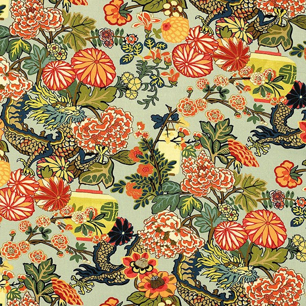 Schumacher Fabric 173270 Chiang Mai Dragon Aquamarine