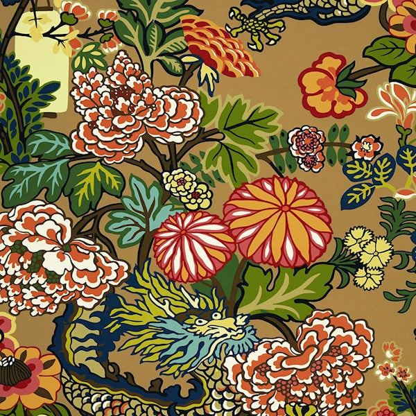 Schumacher Fabric 173274 Chiang Mai Dragon Mocha