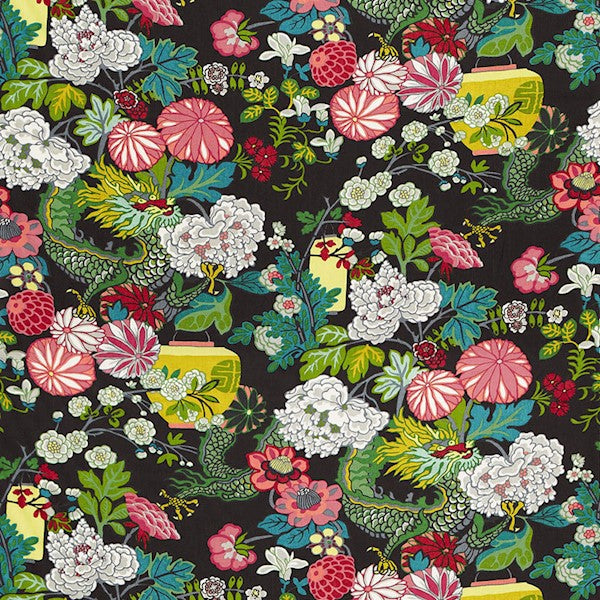 Schumacher Fabric 173275 Chiang Mai Dragon Ebony