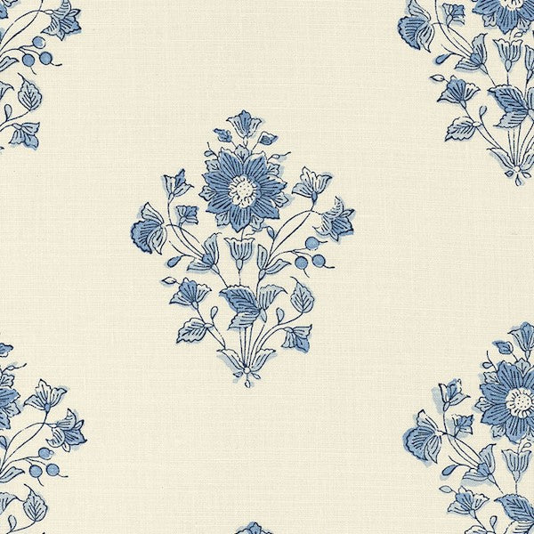 Schumacher Fabric 173762 Beatrice Bouquet Indigo