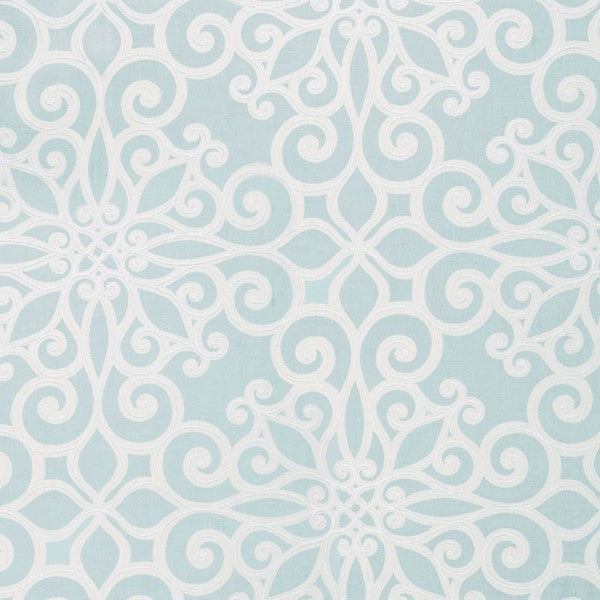 Schumacher Fabric 174560 Rosegate Embroidered Print Aquamarine