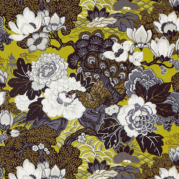 Schumacher Fabric 175131 Shanghai Peacock Brass