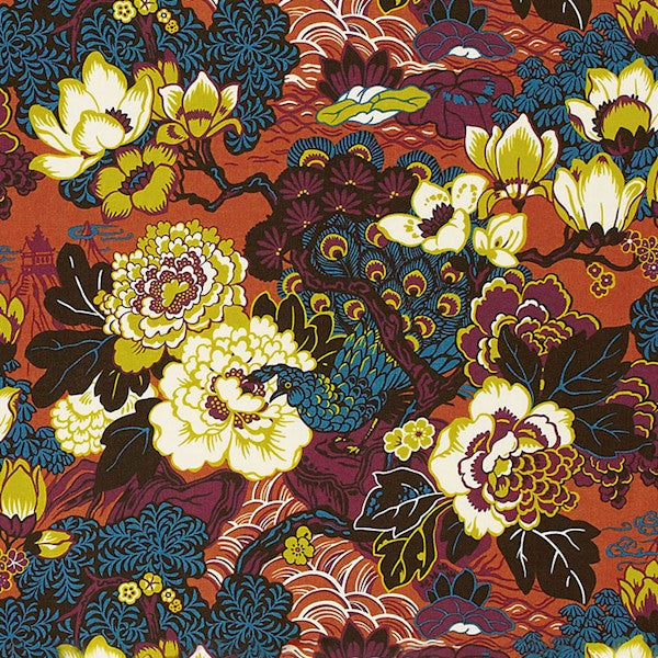 Schumacher Fabric 175132 Shanghai Peacock Cinnabar