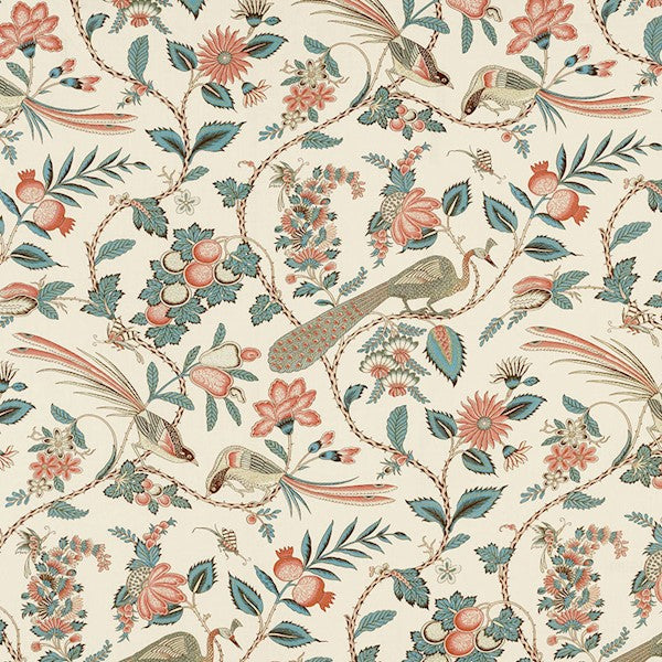 Schumacher Fabric 175950 Campagne Peacock & Rouge