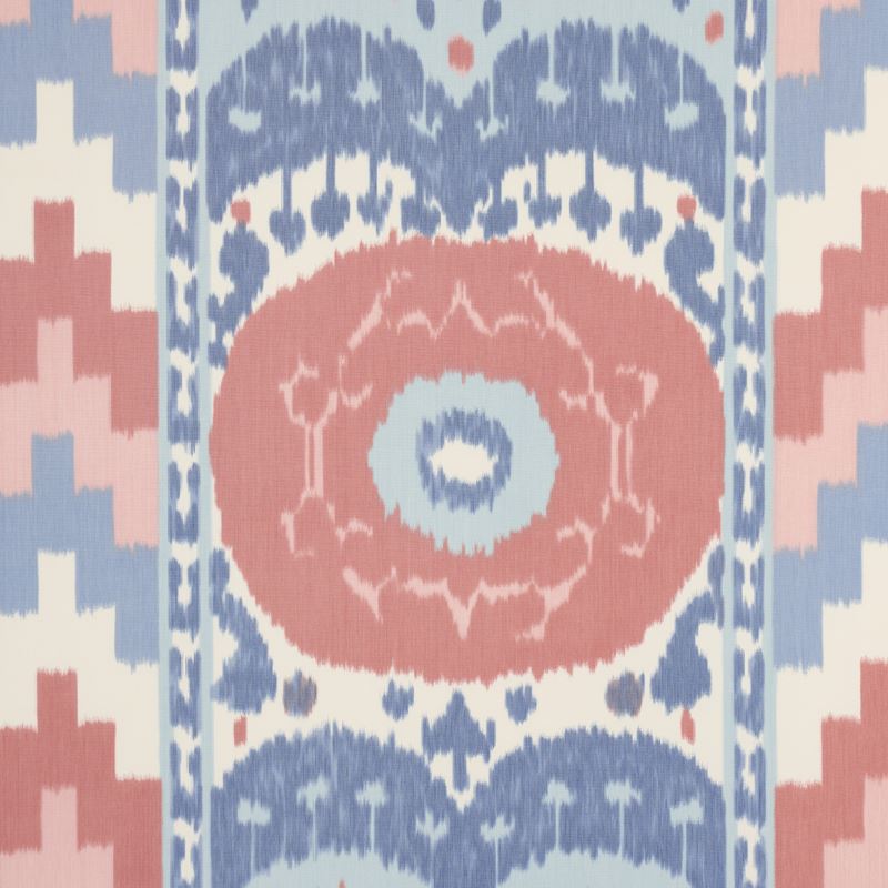 Schumacher Fabric 176065 Samarkand Ikat II Chambray & Coral