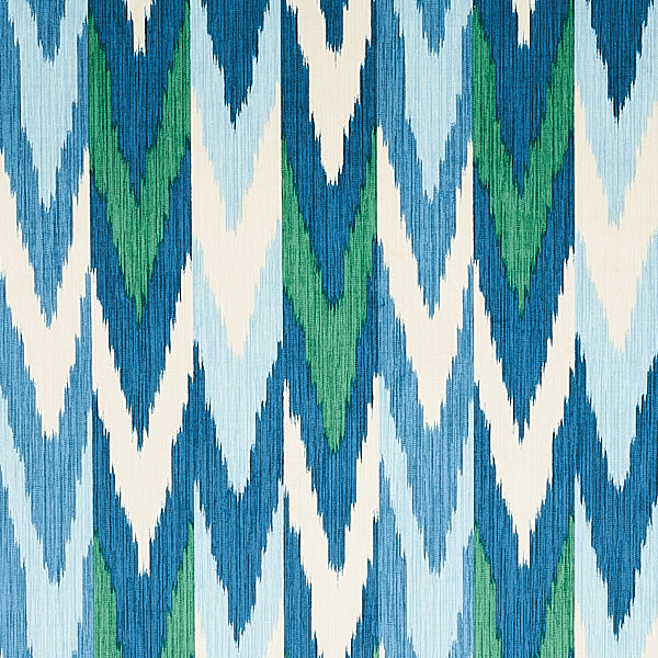 Schumacher Fabric 176104 Kashgar Velvet Ikat Peacock & Emerald