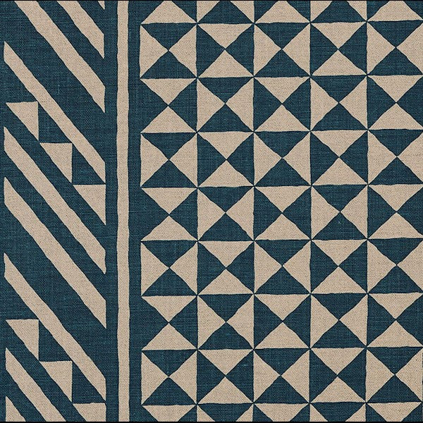 Schumacher Fabric 176302 Nuba Indigo On Natural