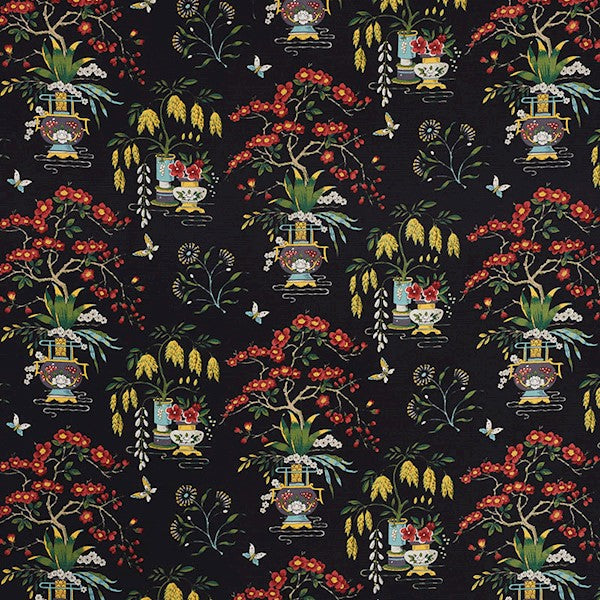 Schumacher Fabric 176730 Ming Vase Black