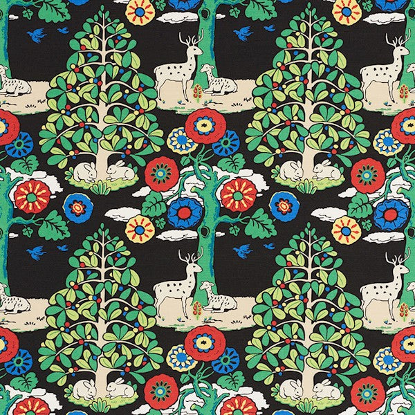 Schumacher Fabric 176971 Fantasy Forest Black & Multi