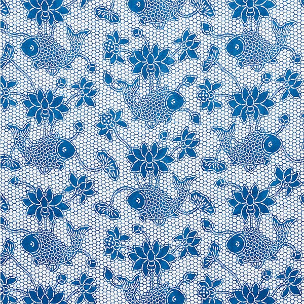 Schumacher Fabric 177790 Lotus Batik Indigo