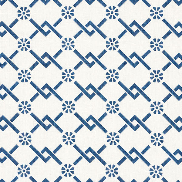 Schumacher Fabric 178310 Fretwork Flower Pacific