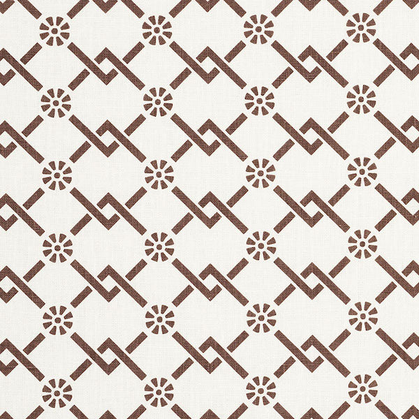 Schumacher Fabric 178312 Fretwork Flower Chestnut