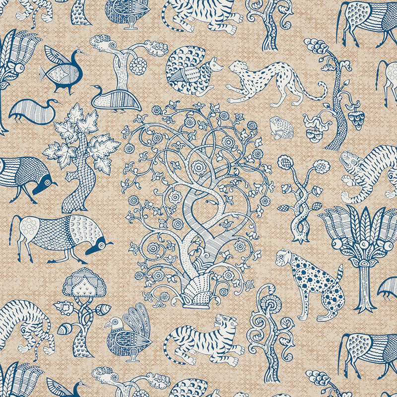 Schumacher Fabric 178320 Animalia Blue & Natural