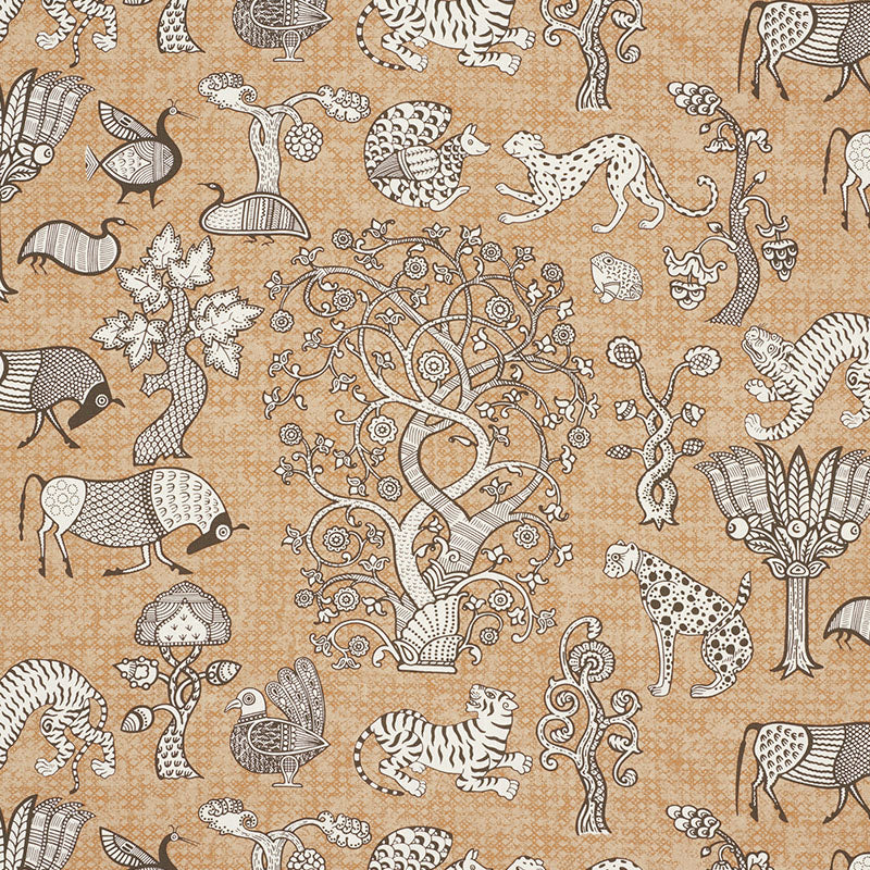 Schumacher Fabric 178322 Animalia Carbon & Sienna