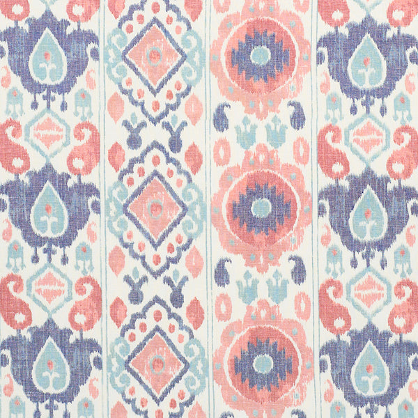 Schumacher Fabric 179052 Elizia Ikat Rose & Indigo