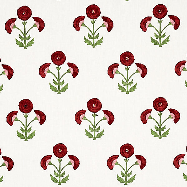 Schumacher Fabric 179670 Saranda Flower Embroidery Cardinal