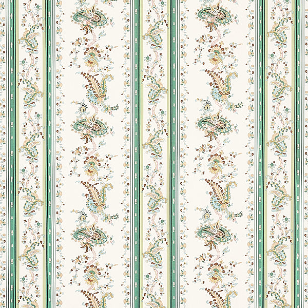 Schumacher Fabric 179981 Elena Paisley Stripe Green