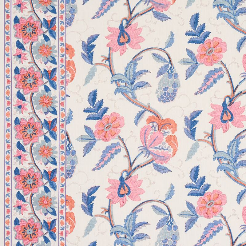 Schumacher Fabric 180112 Indali Bordered Linen Rose and Indigo