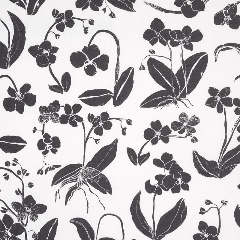 Schumacher Fabric 180510 Orchids Have Dreams Soft Black