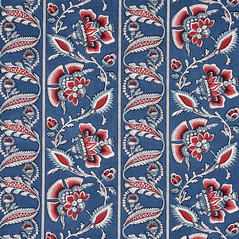 Schumacher Fabric 180530 Marielle Vine Denim & Red