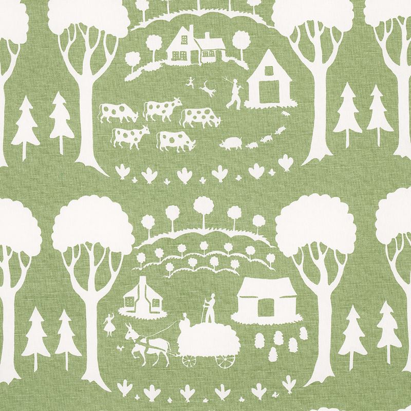 Schumacher Fabric 180880 Farm Scene Green