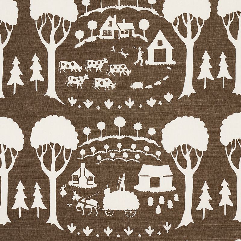 Schumacher Fabric 180881 Farm Scene Brown