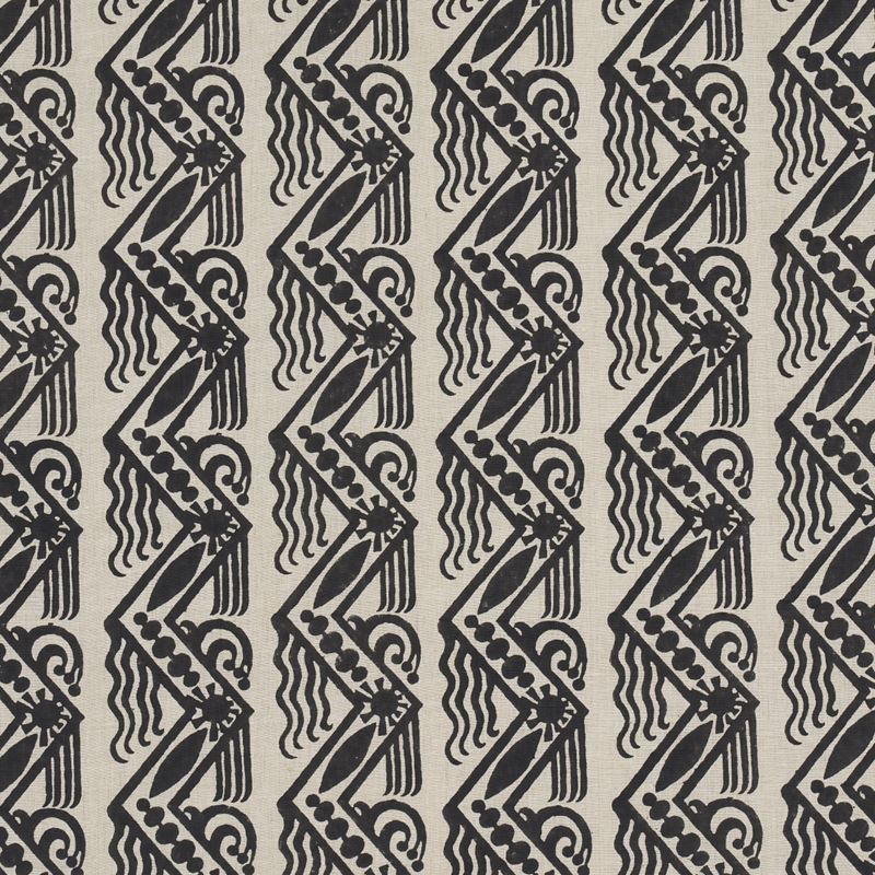 Schumacher Fabric 181562 Venetian Zig Zag Block Print Black On Natural