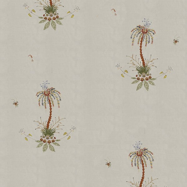 Schumacher Fabric 22140 Royal Poncianna Embroidery Multi On Creme