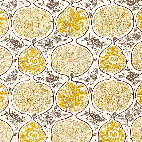 Schumacher Fabric 2620934 Katsugi Gold and Mushroom