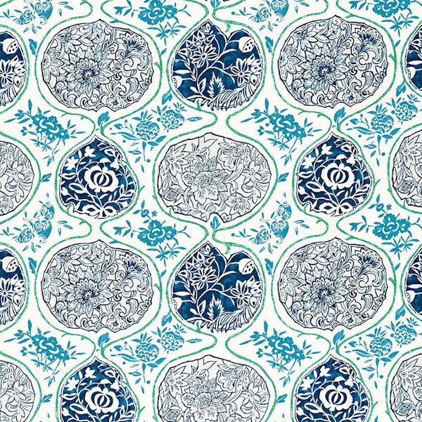 Schumacher Fabric 2620935 Katsugi Cobalight & Turquoise