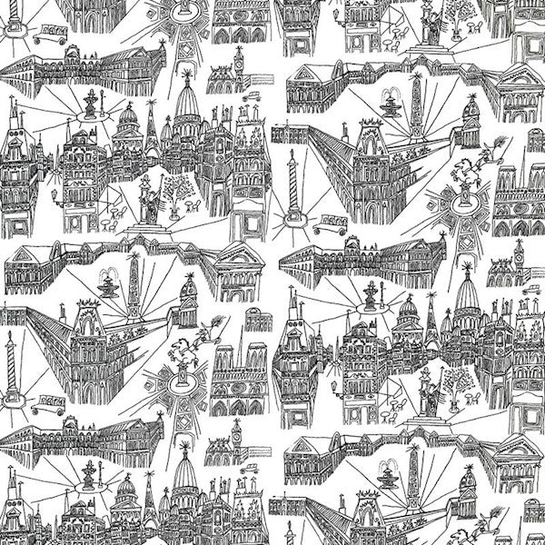 Schumacher Fabric 2628830 Views Of Paris Black On White