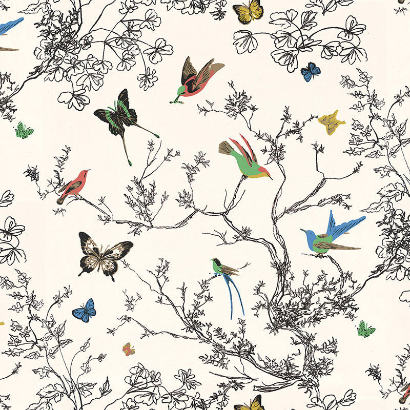 Schumacher Wallpaper 2704420 Birds & Butterflies Multi On White